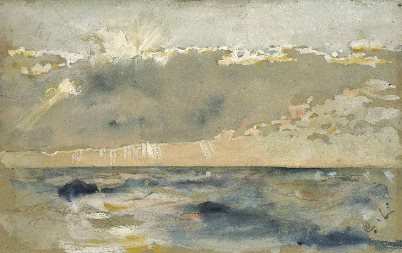 Cloud bank over a choppy sea, vintage artwork by Carl Larsson, 12x8" (A4) Poster