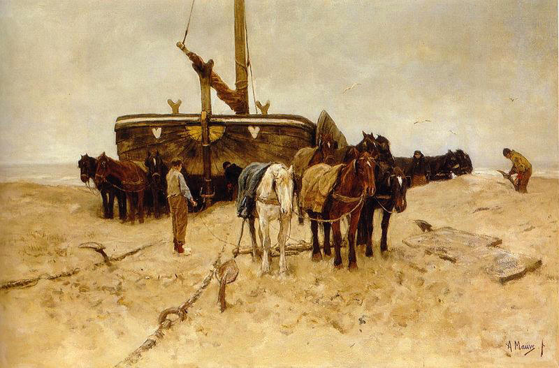 Fishing Boat on the Beach, vintage artwork by Anton Mauve, 12x8" (A4) Poster