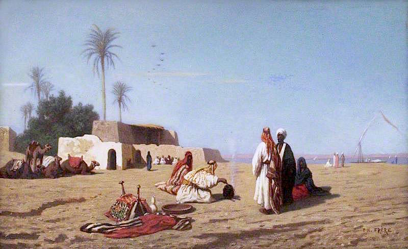 The Banks of the Nile, Egypt, vintage artwork by Charles Theodore Frère, A3 (16x12") Poster Print