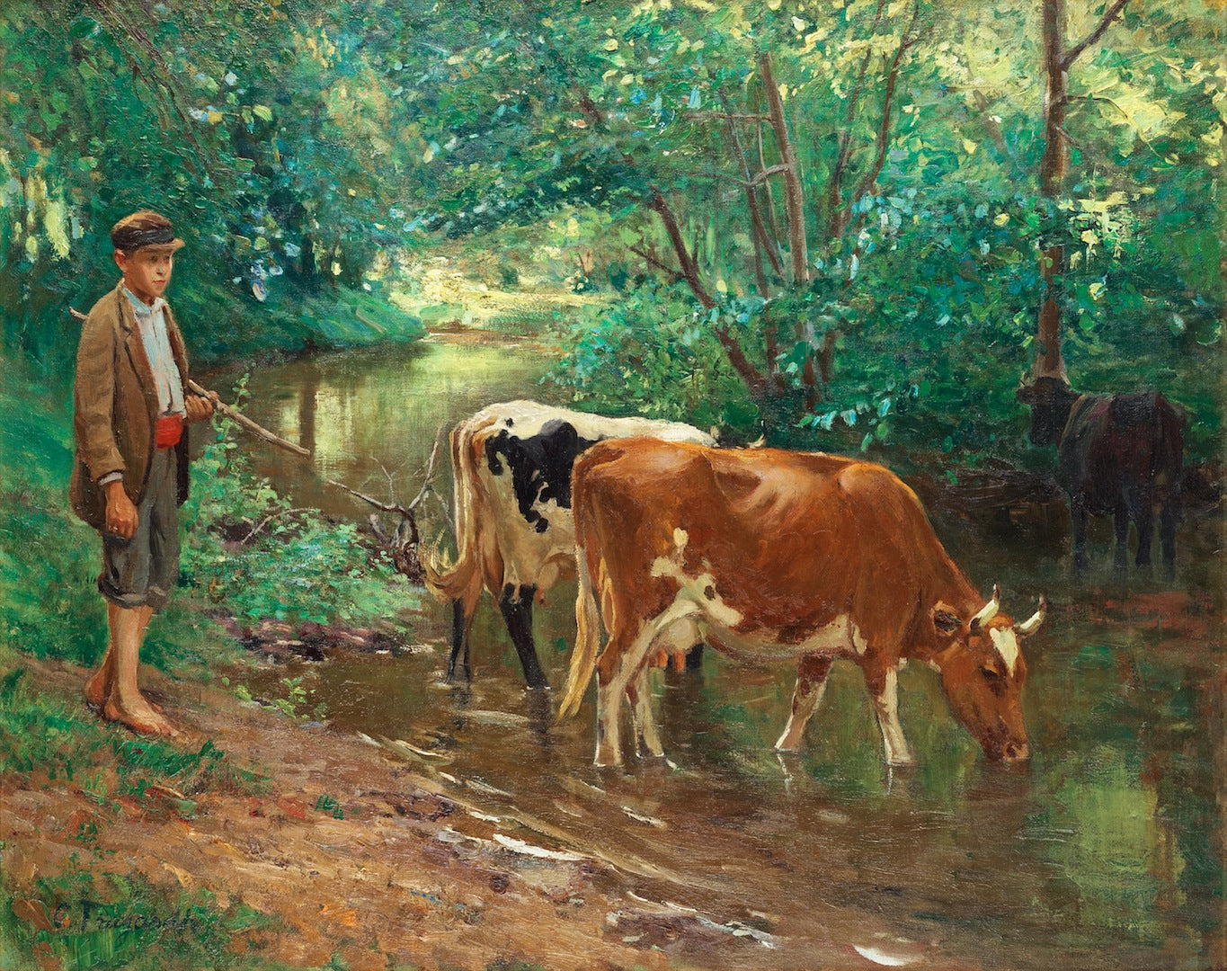 Shepherd with Cattle by Carl Tragardh,A3(16x12")Poster