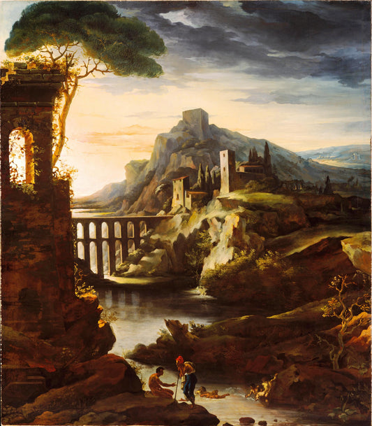 Evening: Landscape with an Aqueduct, vintage artwork by Theodore Gericault, 12x8" (A4) Poster