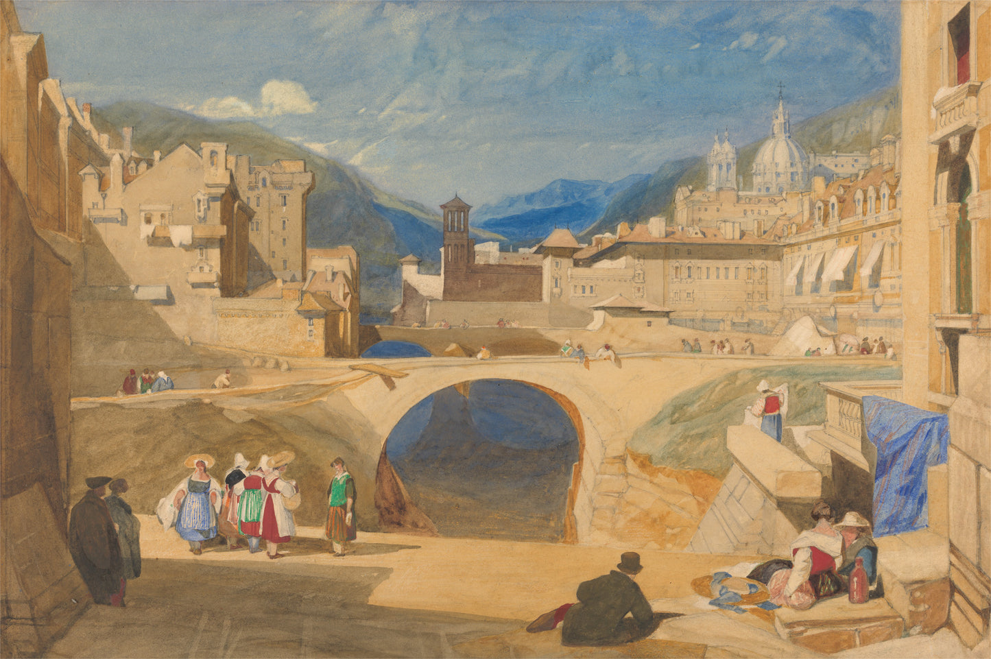 Bridge in a Continental Town, vintage artwork by John Sell Cotman, 12x8" (A4) Poster
