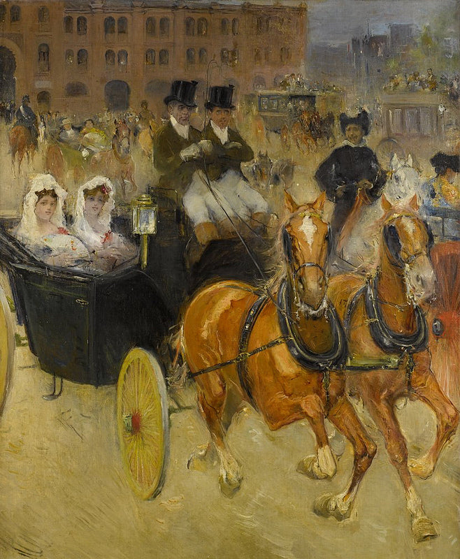 A busy square, vintage artwork by Domingo Muñoz Cuesta, 12x8" (A4) Poster