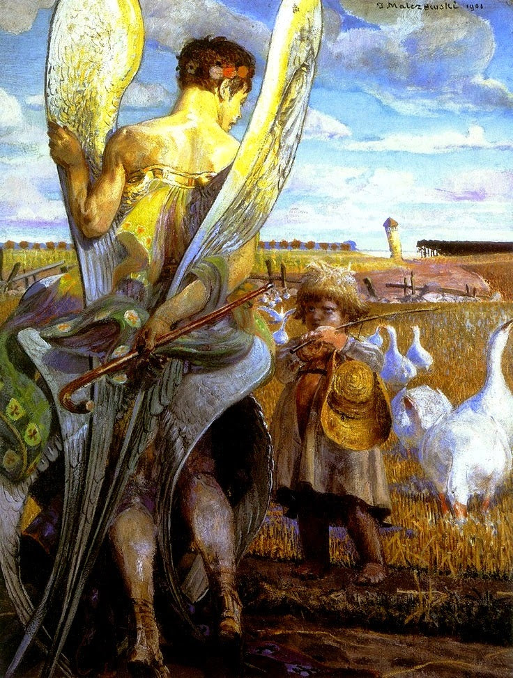 Angel, I will follow you, vintage artwork by Jacek Malczewski, 12x8" (A4) Poster