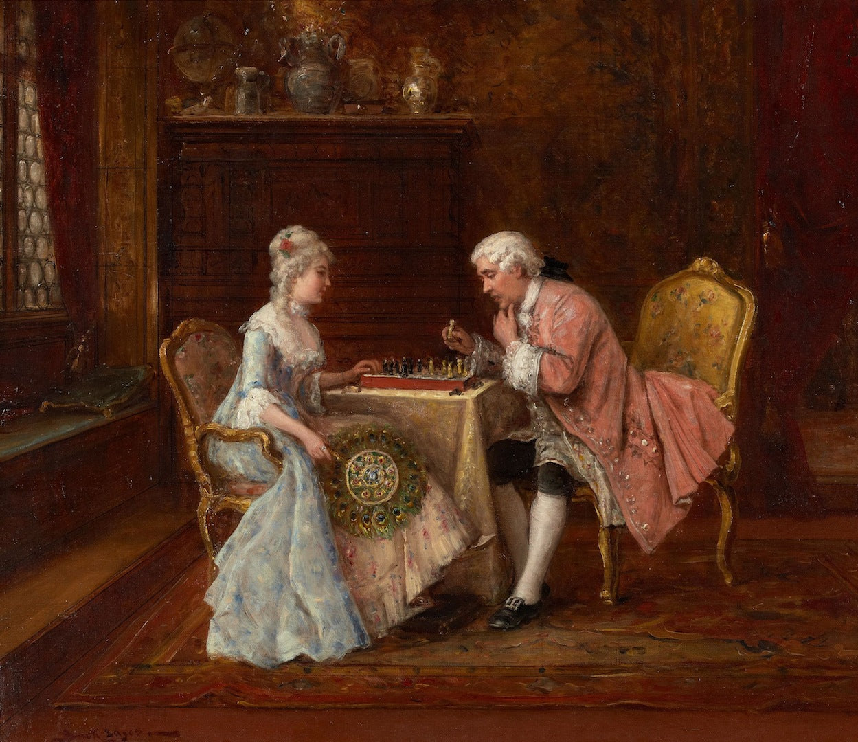 The game of chess, vintage artwork by Francois Brunery, 12x8" (A4) Poster