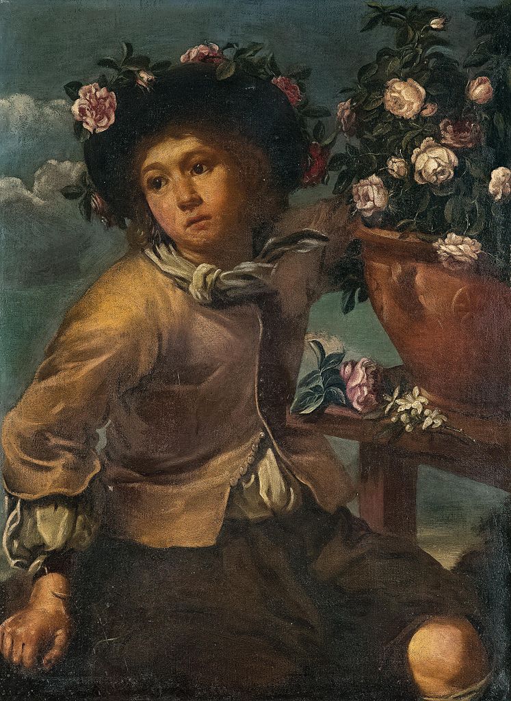 Boy with a vase of roses, vintage artwork by Eberhart Keilhau, 12x8" (A4) Poster