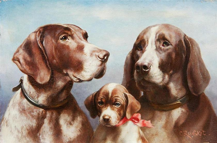Dog Family, vintage artwork by Carl Reichert, 12x8" (A4) Poster