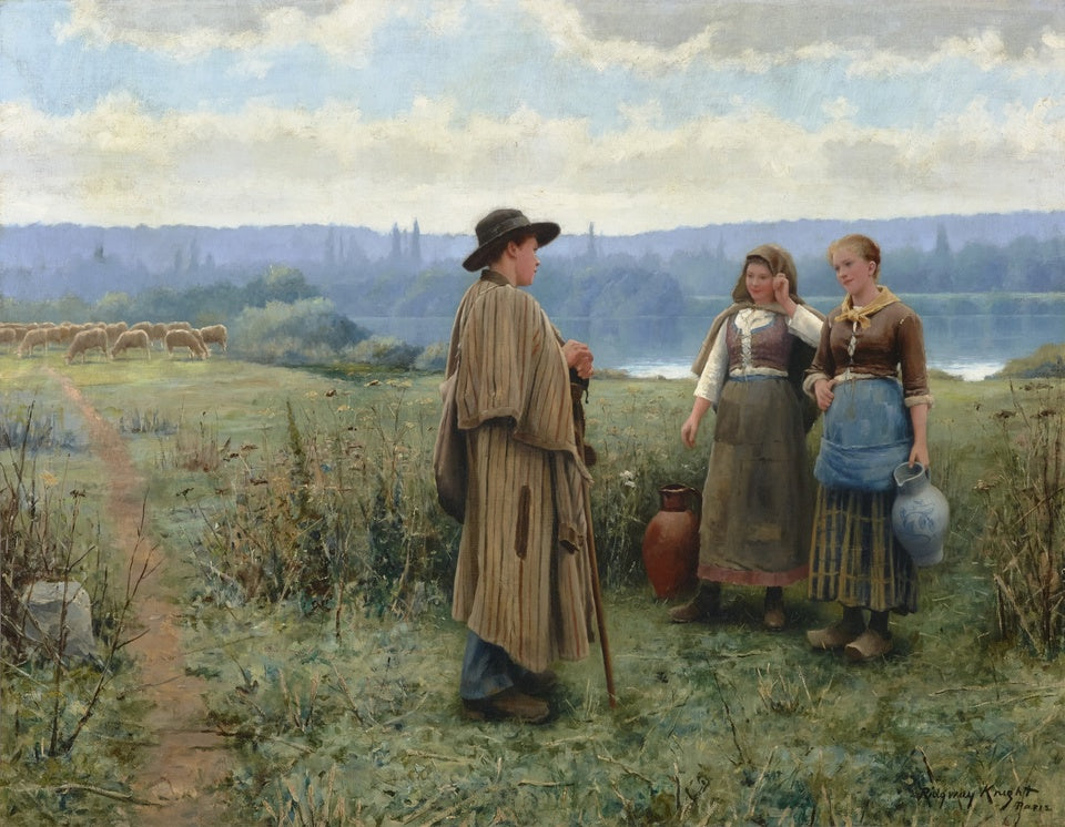 An Idle Moment, vintage artwork by Daniel Ridgway Knight, 12x8" (A4) Poster