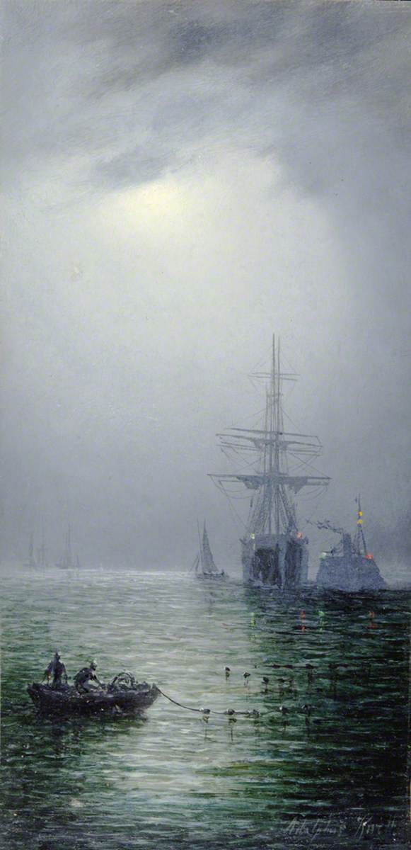 Moonlight at Sea, vintage artwork by William Adolphus Knell, A3 (16x12") Poster Print