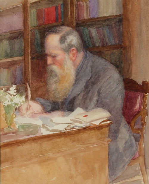 William Banks Davis in his Study, vintage artwork by Isobel Baynes Badcock, 12x8" (A4) Poster