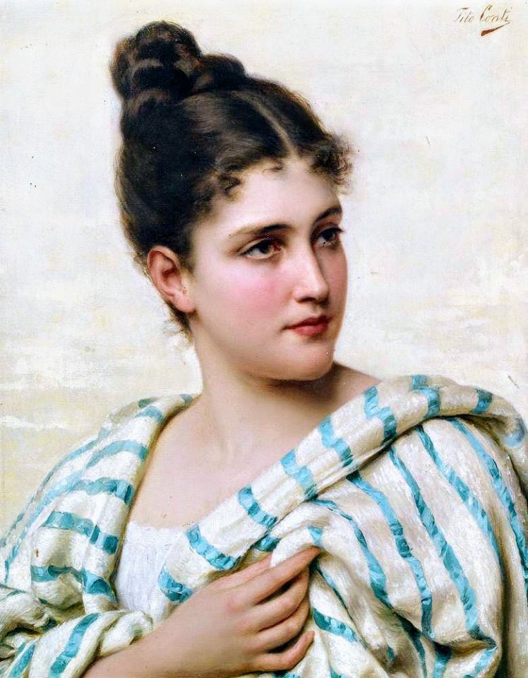 Portrait of a Young Italian Woman, vintage artwork by Tito Conti, 12x8" (A4) Poster