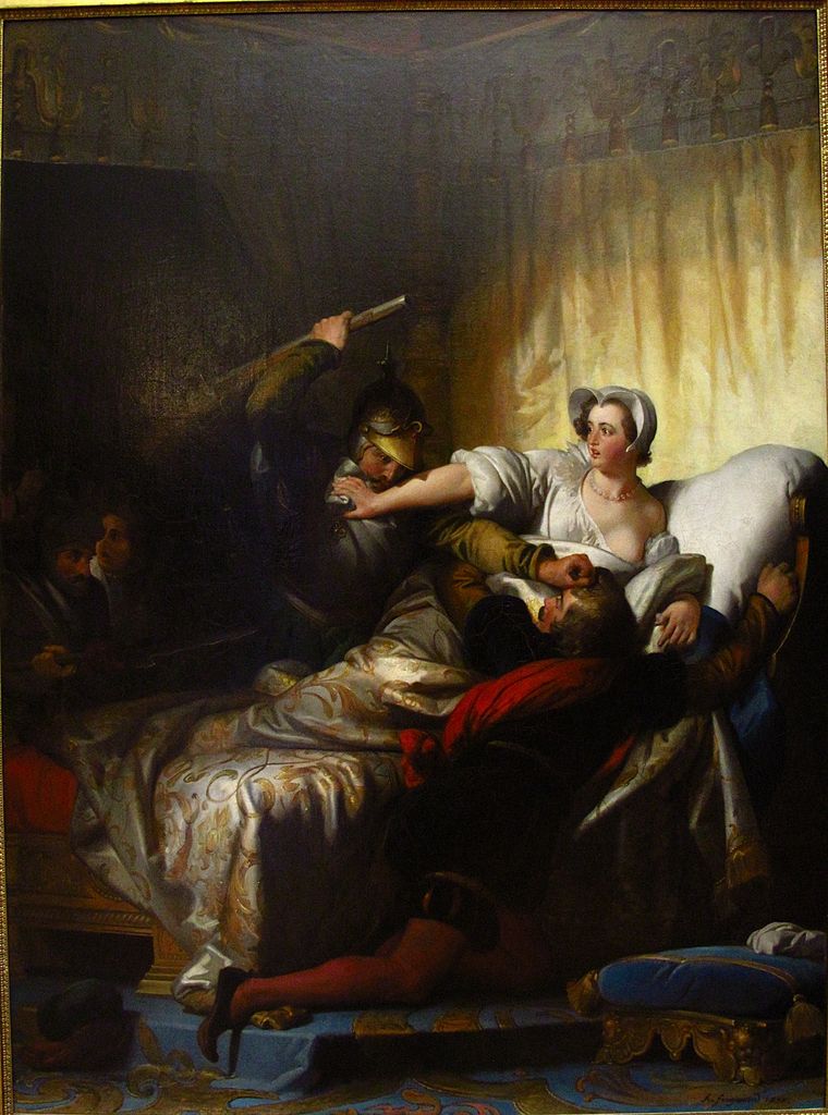 Scene in the Bedroom of Marguerite de Valois during the St. Bartholomew's Day Massacre, vintage artwork by Alexandre-Evariste Fragonard, 12x8" (A4) Poster