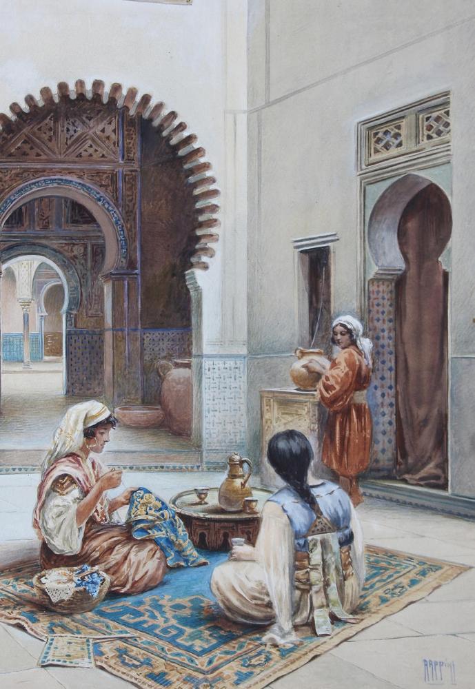 Courtyard of a Moorish House by Vittorio Rappini,16x12(A3) Poster