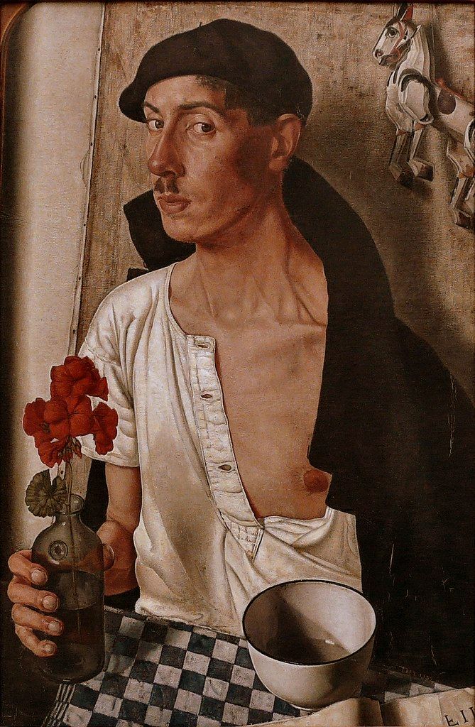 Self Portrait with Geranium, vintage artwork by Dick Ket, 12x8" (A4) Poster