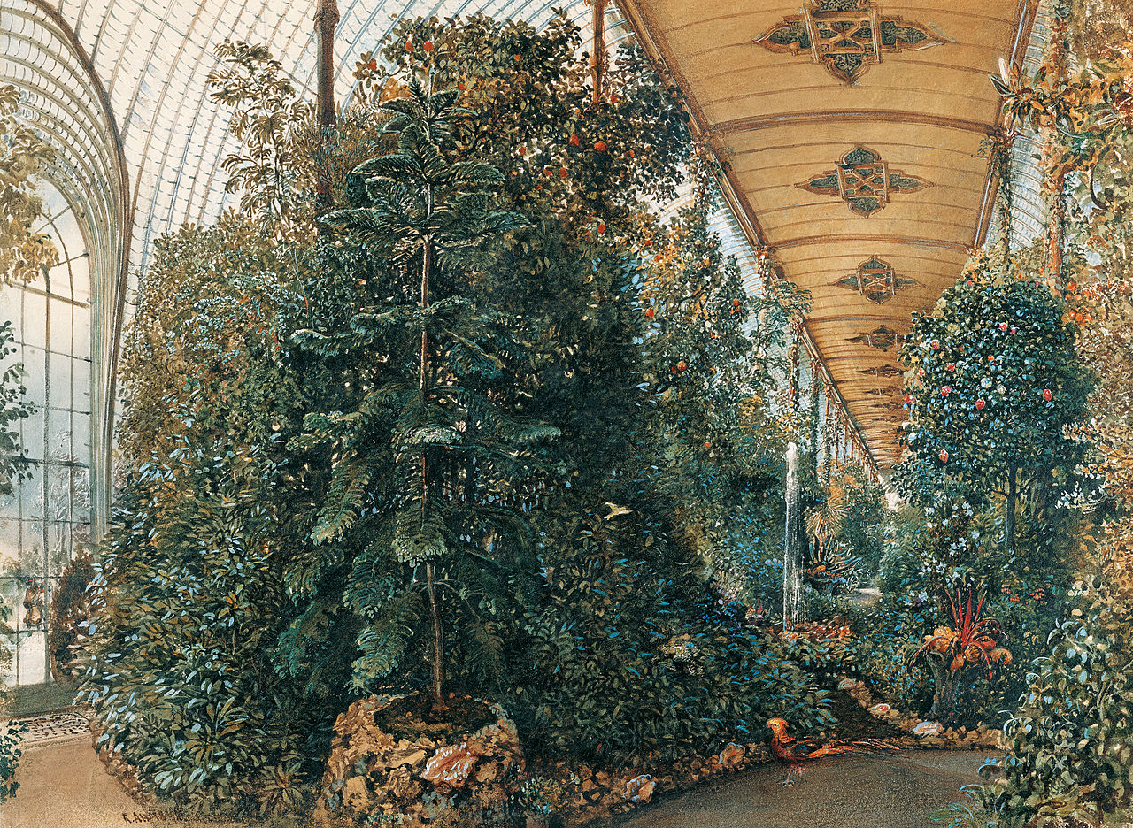Interior of the Palm House of Lednice Palace, vintage artwork by Rudolf von Alt, A3 (16x12") Poster Print