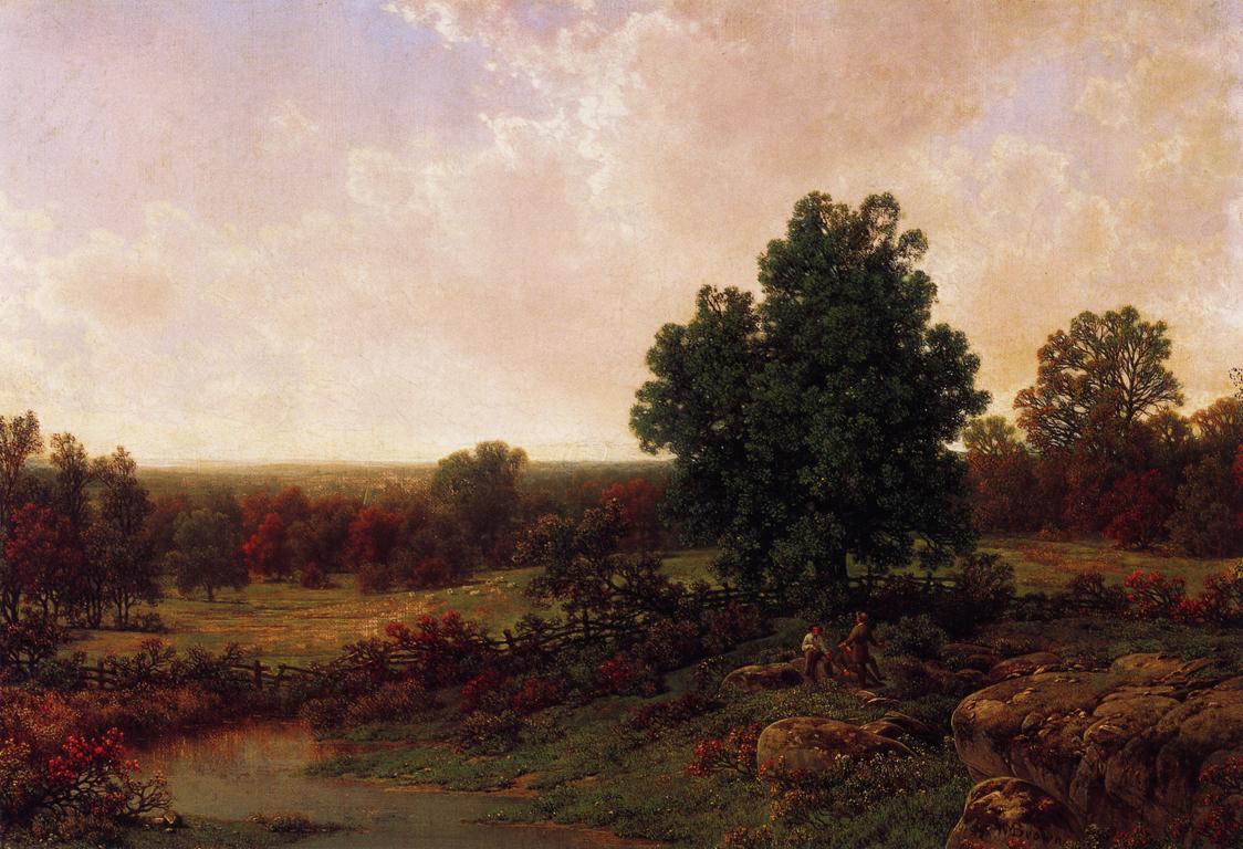 Three Men in a Landscape, vintage artwork by William Mason Brown, 12x8" (A4) Poster