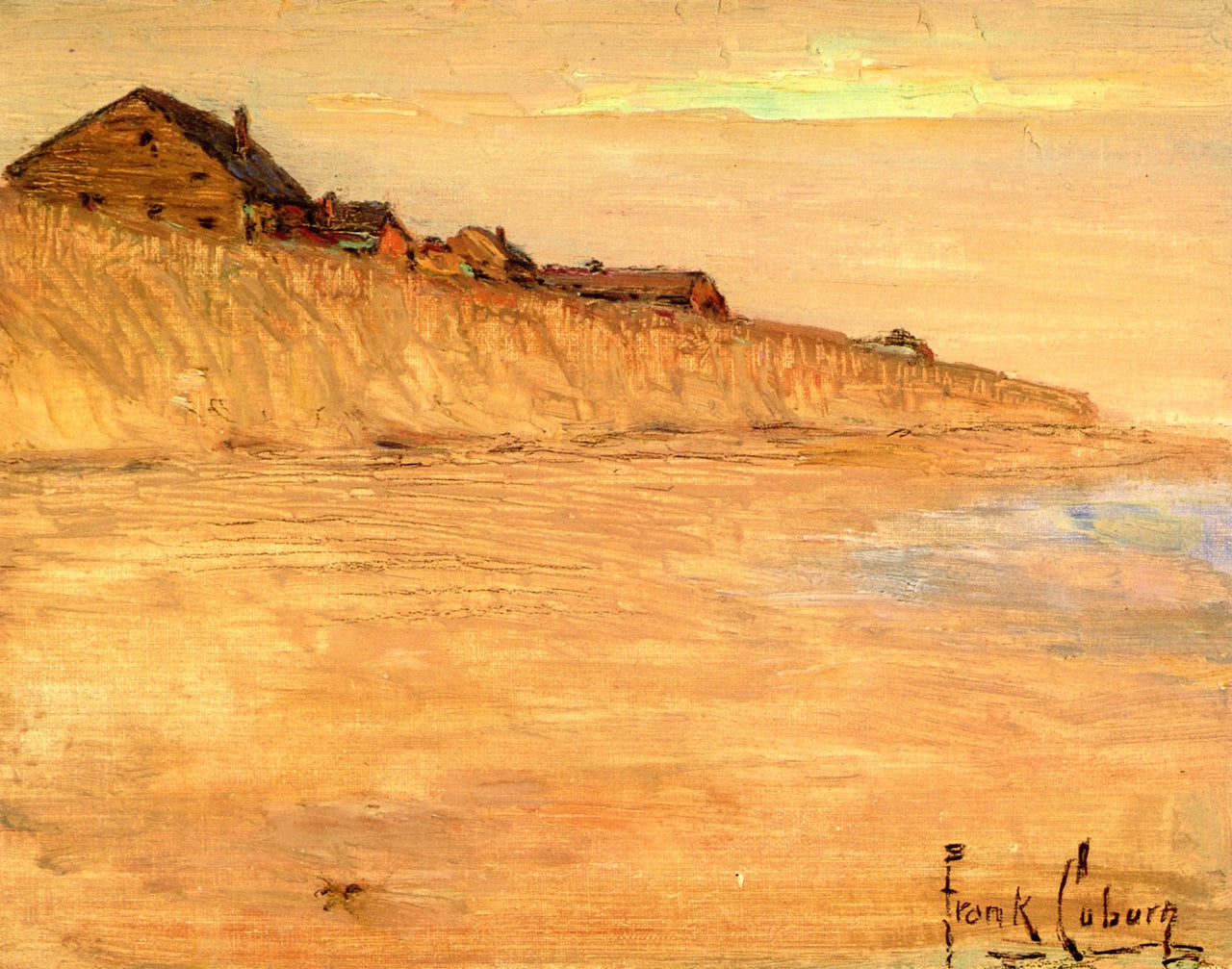 Coastal Scene with Houses, vintage artwork by Frank Coburn, 12x8" (A4) Poster