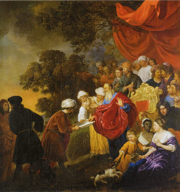 Zerubbabel Displays a Plan of Jerusalem to Cyrus the Great, vintage artwork by Jacob Van Loo, 12x8" (A4) Poster