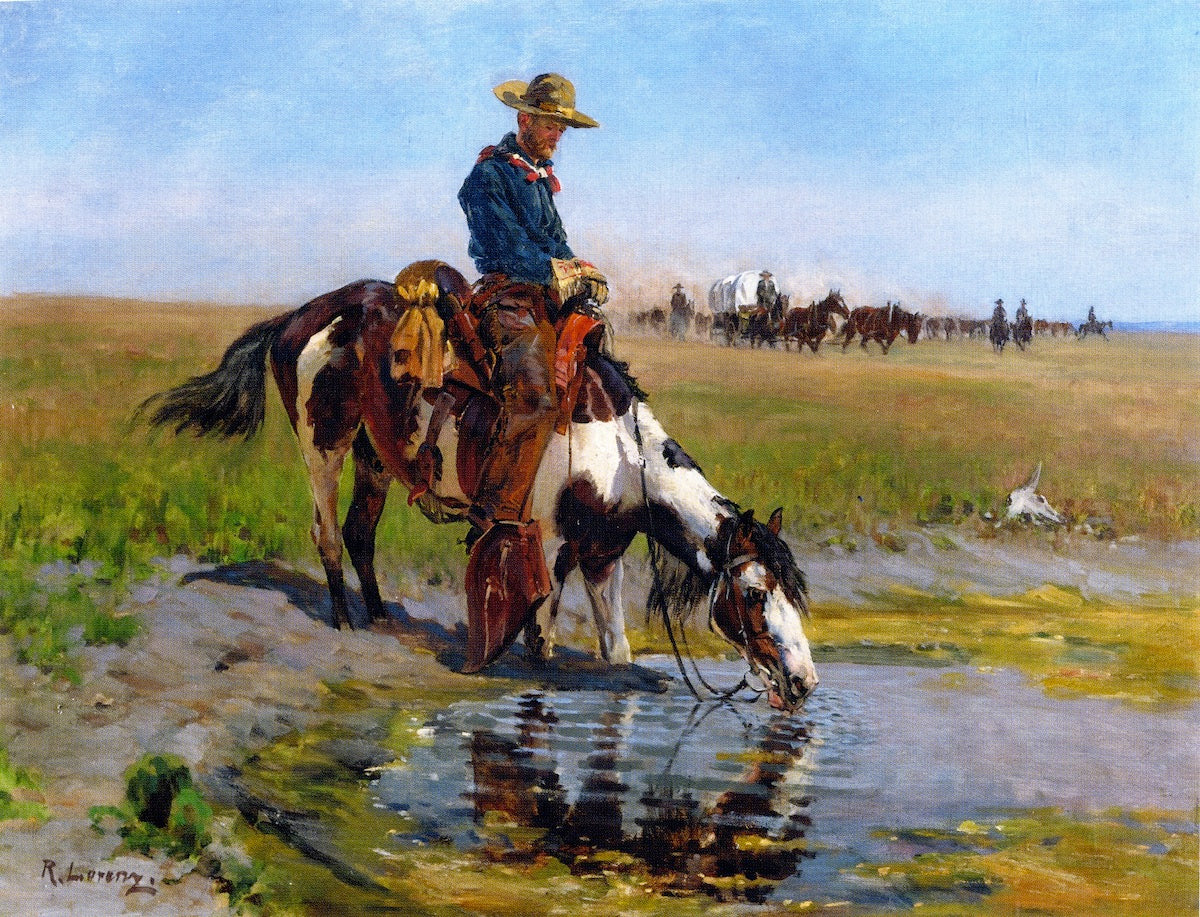 At the Watering Hole, vintage artwork by Richard Lorenz, 12x8" (A4) Poster