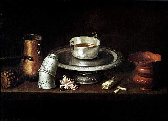 Nature morte au bol de chocolat, vintage artwork by Juan de Zurbaran, 12x8" (A4) Poster