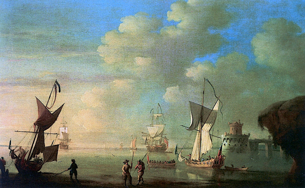 A Royal Yacht and Other Shipping off the Coast, vintage artwork by Peter Monamy, 12x8" (A4) Poster