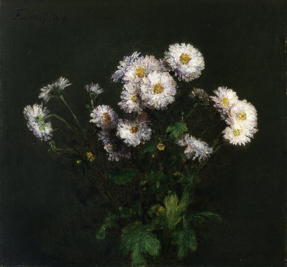 Bouquet of White Chrysanthemums, vintage artwork by Henri Fantin-Latour, 12x8" (A4) Poster