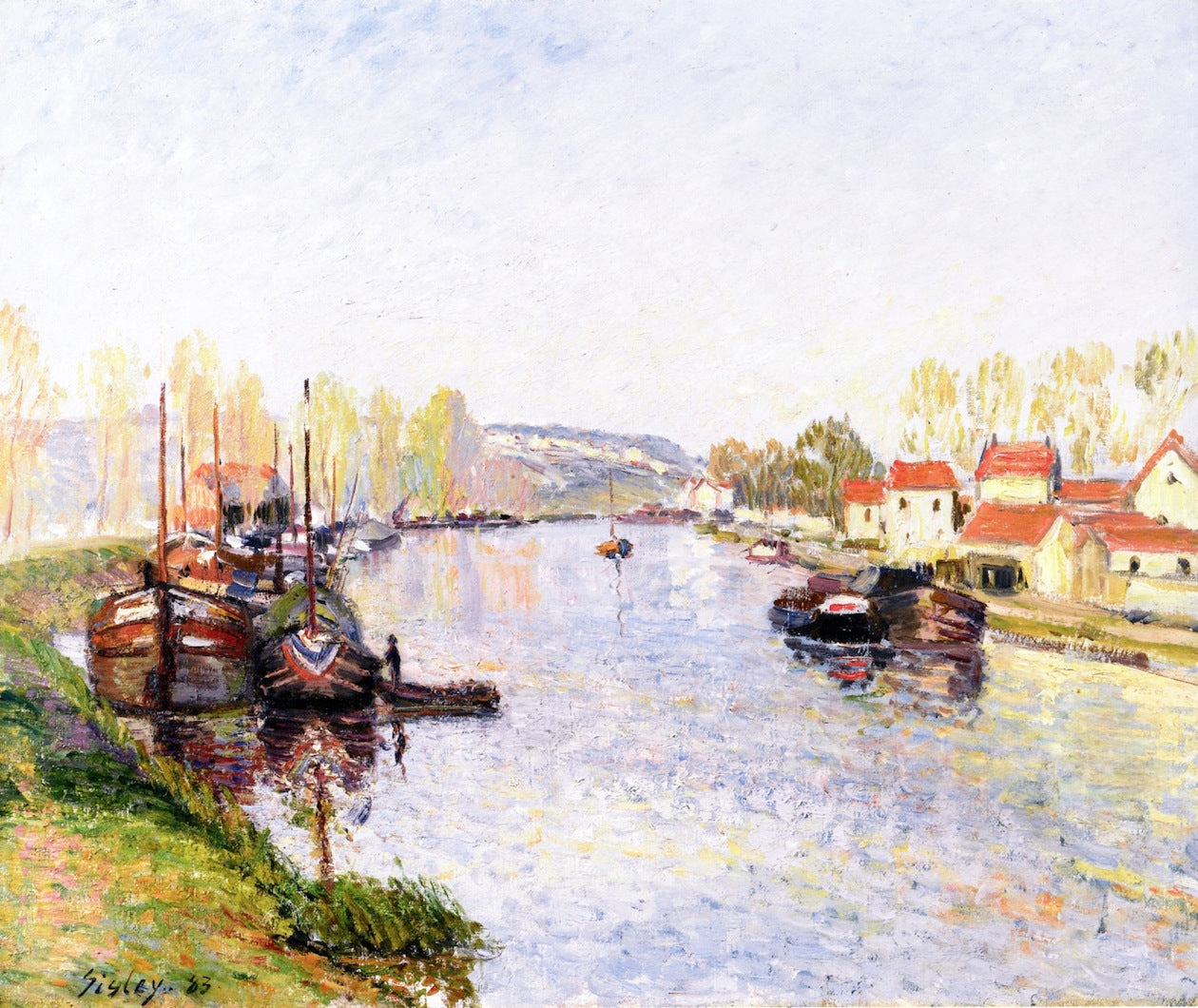 Barges on the Loing, vintage artwork by Alfred Sisley, 12x8" (A4) Poster