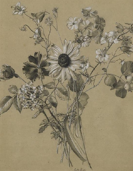 Still Life with Wild Flowers, vintage artwork by Emilie Preyer, 12x8" (A4) Poster