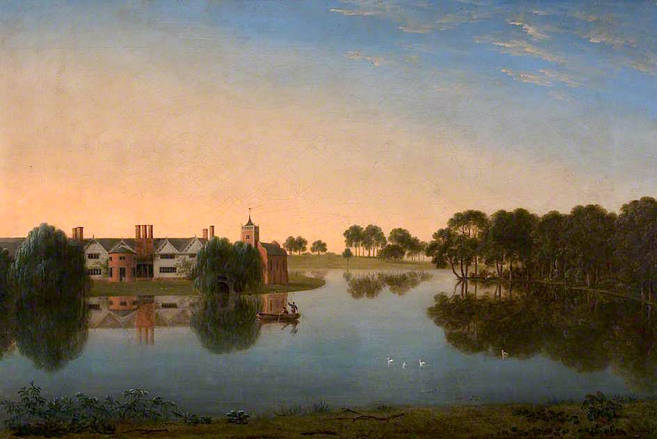 Tabley: The Old Hall across the Mere, vintage artwork by Anthony Devis, 12x8" (A4) Poster
