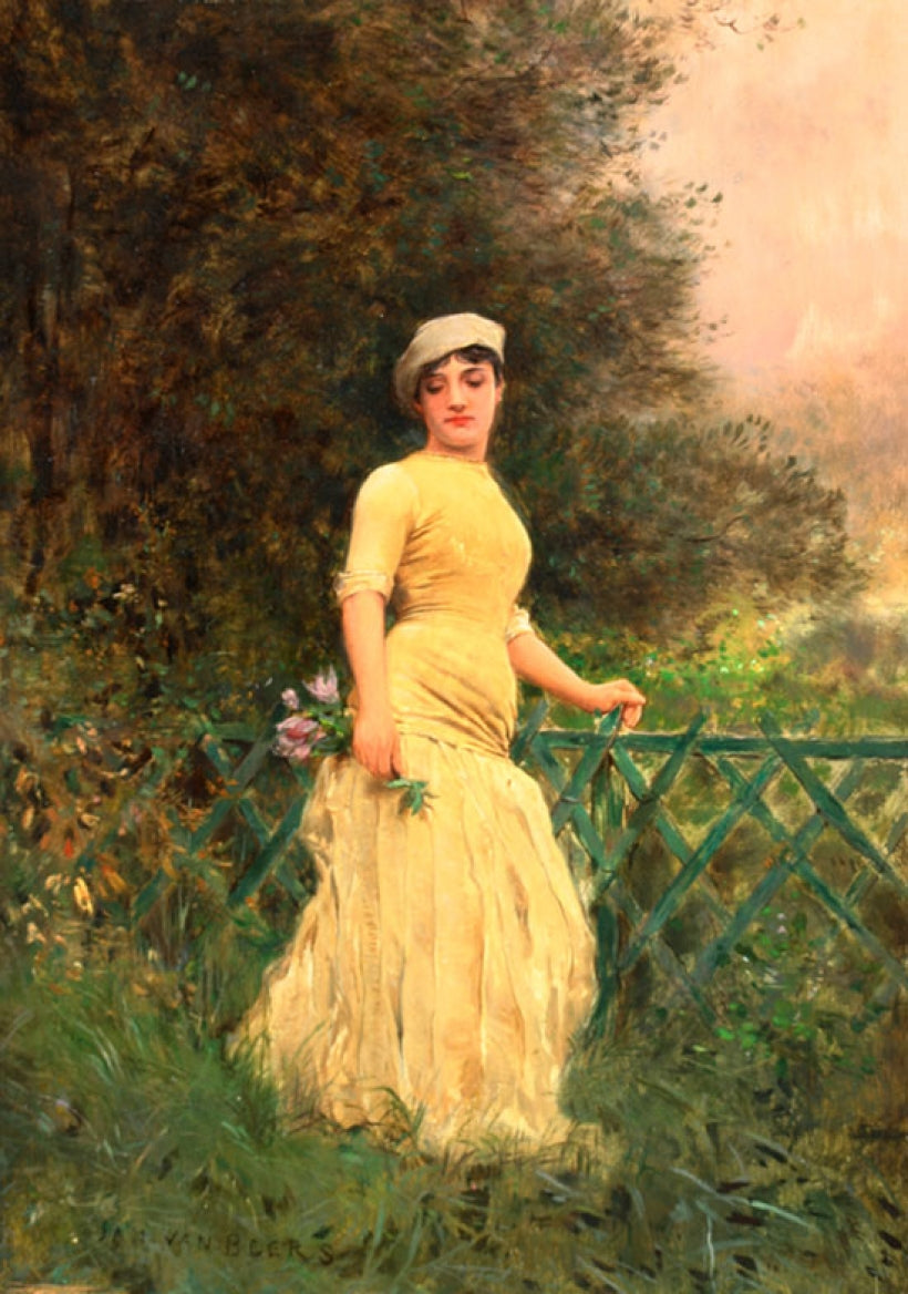 Lady in Yellow, vintage artwork by Jan van Beers, 12x8" (A4) Poster