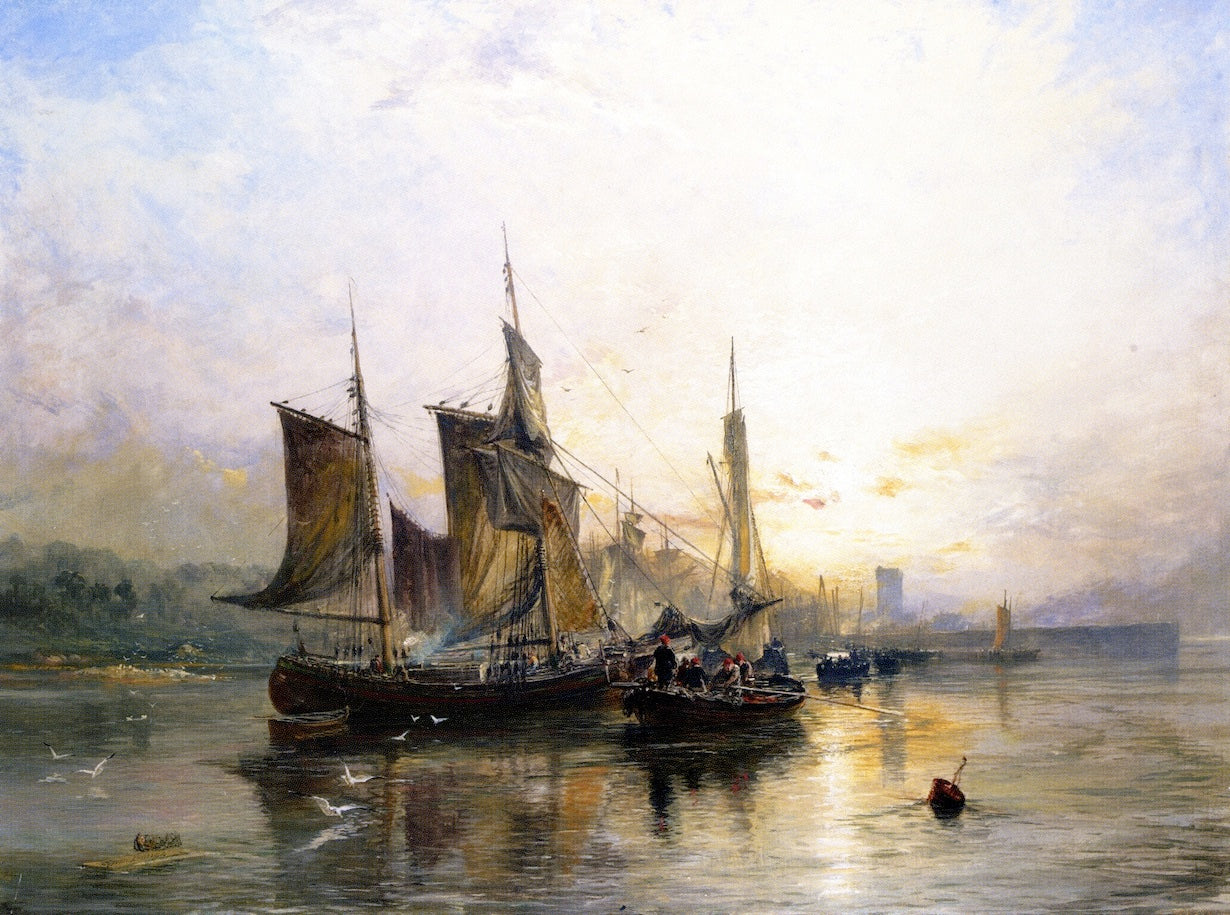 Dysart on the Coast, Sunrise, vintage artwork by Samuel Bough, 12x8" (A4) Poster