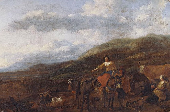 Gypsies and Their Flocks (detail), vintage artwork by Nicolaes Berchem, 12x8" (A4) Poster
