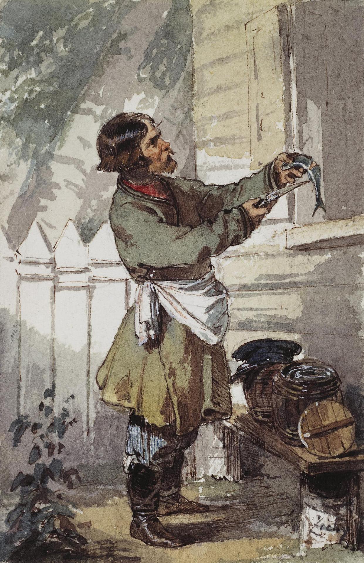 A Seller of Herring, vintage artwork by Mihály Zichy, 12x8" (A4) Poster