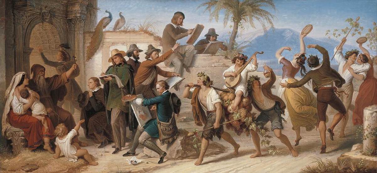 German Artists Make Their Sketches in Rome, vintage artwork by Wilhelm von Kaulbach, A3 (16x12") Poster Print