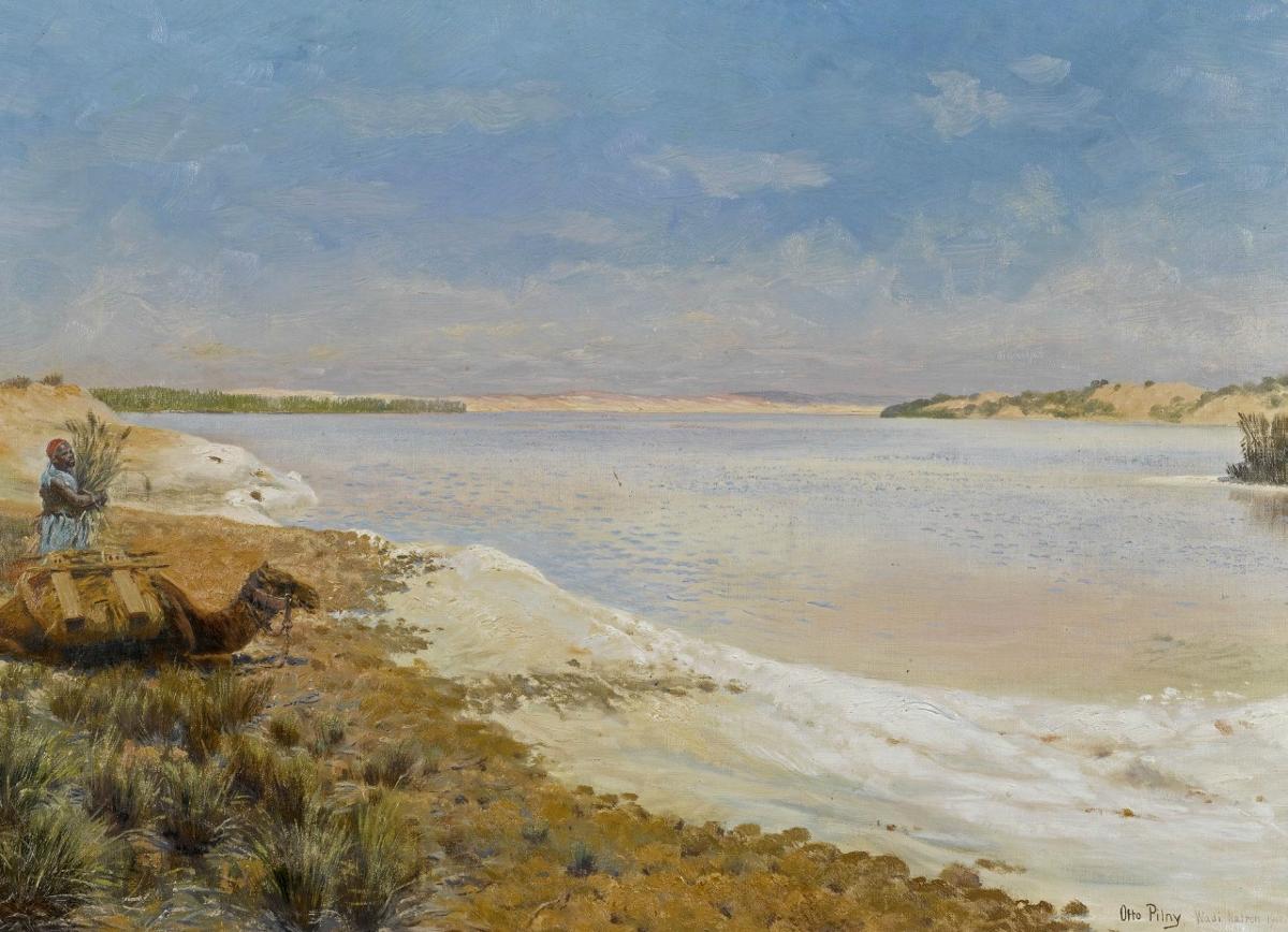 At the Wadi Natron Salt Lake (Am Wadi Natron Salzsee), vintage artwork by Otto Pilny, 12x8" (A4) Poster