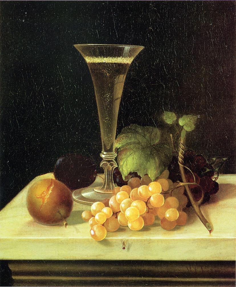 Still Life Wine Glass and Fruit, vintage artwork by Morston Ream, 12x8" (A4) Poster