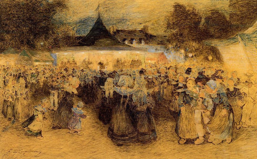 Breton Festival, vintage artwork by Ferdinand du Puigaudeau, 12x8" (A4) Poster