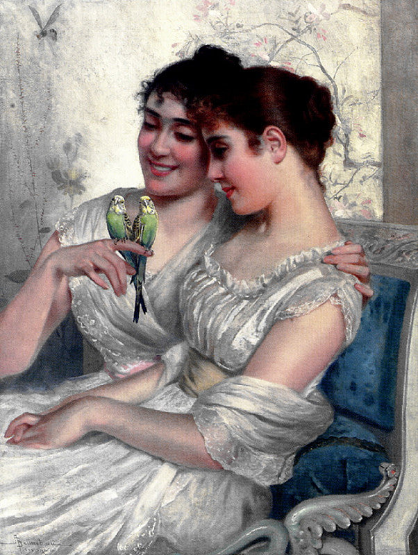 The Lovebirds, vintage artwork by Adolfo Belimbau, 12x8" (A4) Poster
