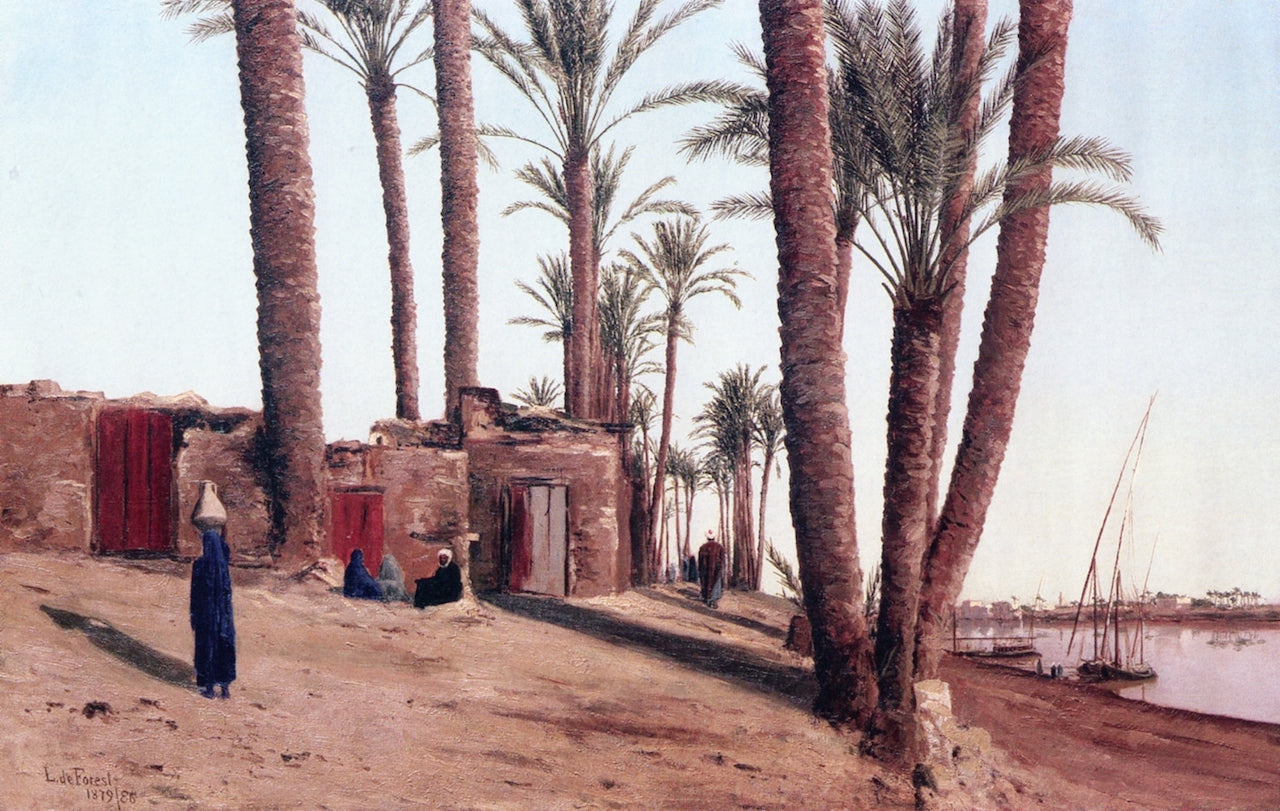 Bank of the Nile, Opposite Cairo, Egypt, vintage artwork by Lockwood de Forest, 12x8" (A4) Poster