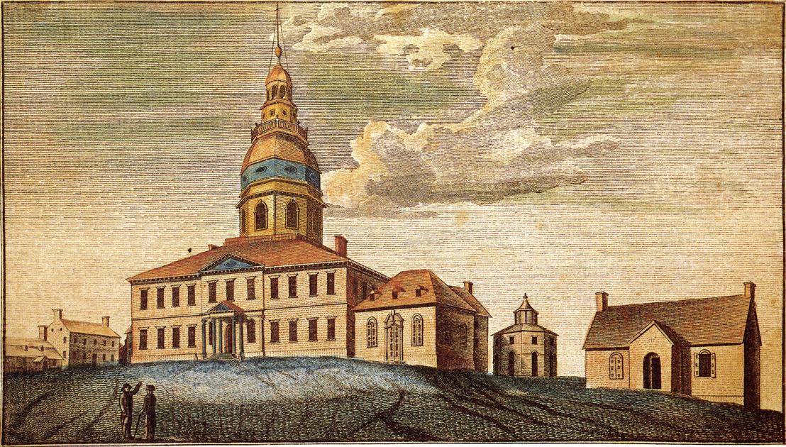 A Front View of Statehouse at Annapolis, vintage artwork by Charles Willson Peale, 12x8" (A4) Poster