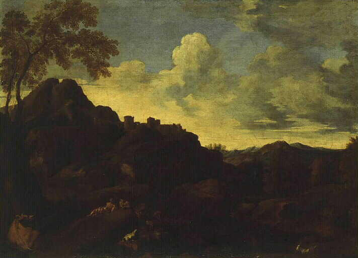 Landscape with a Sunset, vintage artwork by Attributed to Gaspard Dughet, 12x8" (A4) Poster