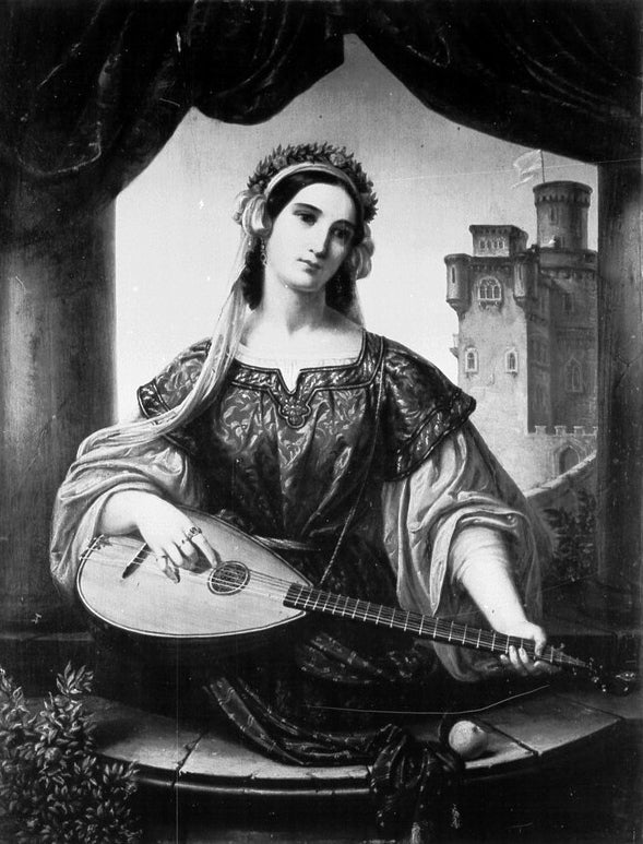 Frau mit Laute, vintage artwork by Wilhelm Nerenz, A3 (16x12") Poster Print