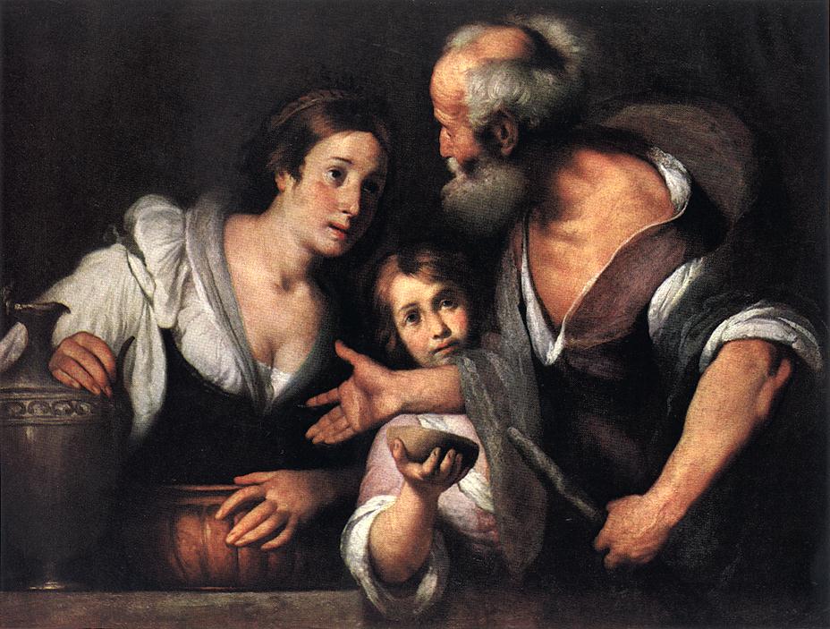 The Prophet Elijah and the Widow of Sarepta, vintage artwork by Bernardo Strozzi, 12x8" (A4) Poster