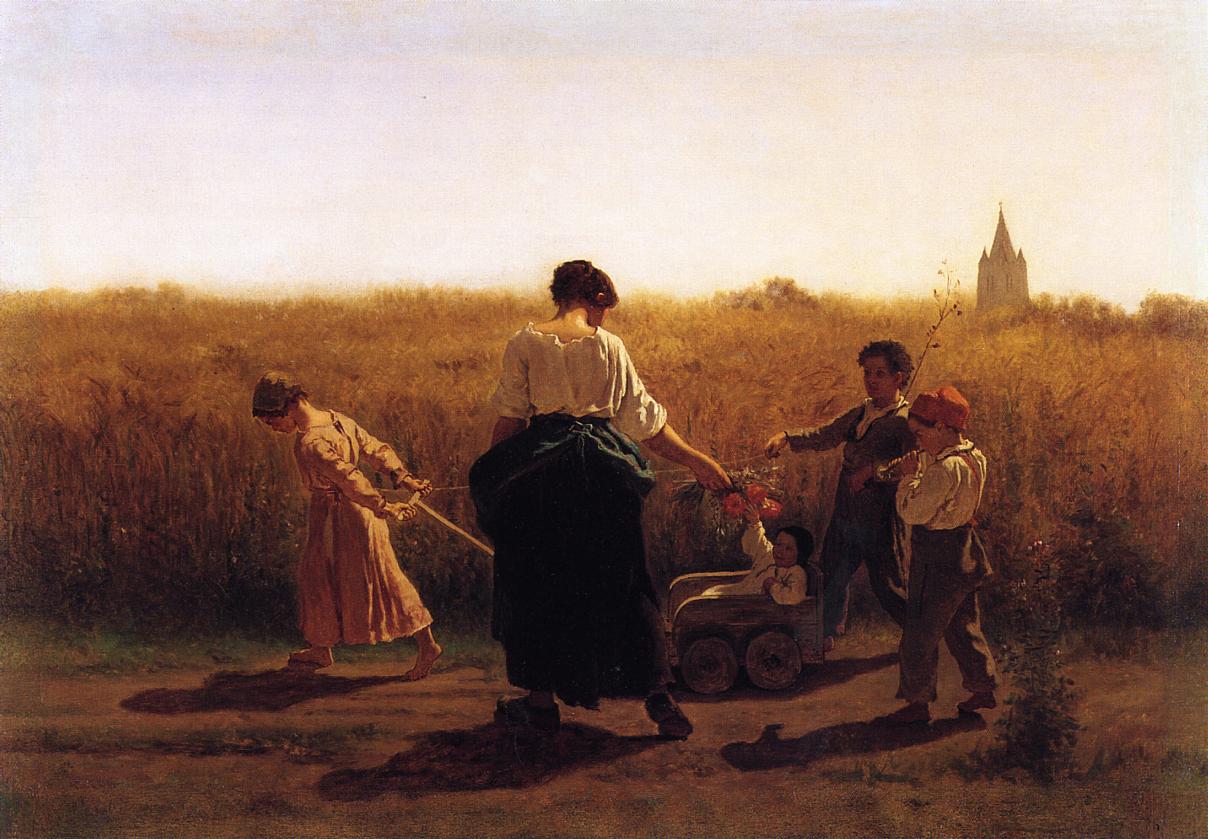 Copy after Jules Breton's 'Le Depart les Champs', vintage artwork by Eastman Johnson, 12x8" (A4) Poster