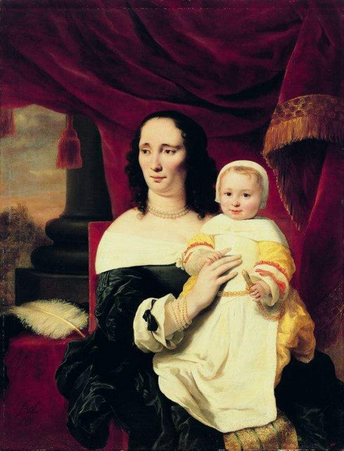 Portrait of Johana de Geer-Trip with daughter, vintage artwork by Ferdinand Bol, 12x8" (A4) Poster