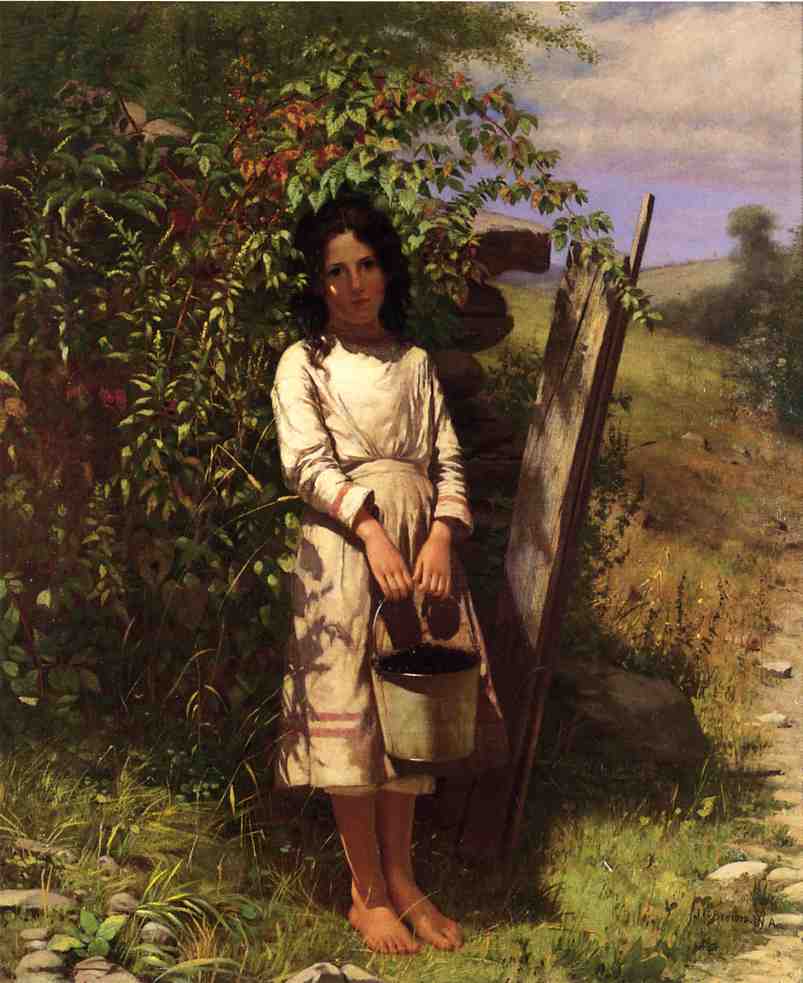 Blackberry Picking, vintage artwork by John George Brown, 12x8" (A4) Poster