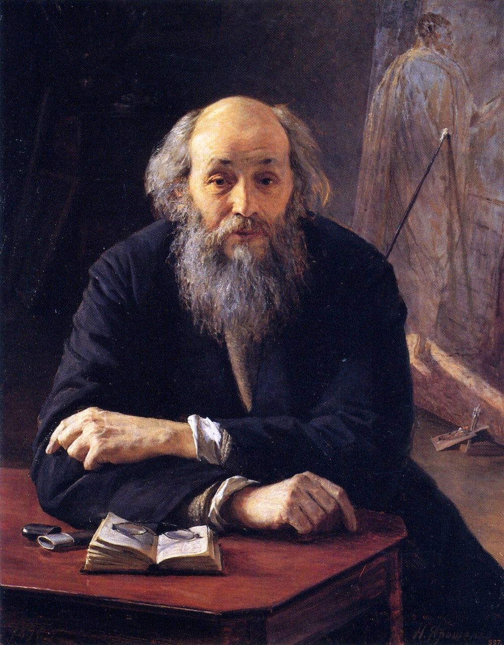 Portrait of Painter Nikolai Ge, vintage artwork by Nikolai Aleksandrovich Yaroshenko, 12x8" (A4) Poster