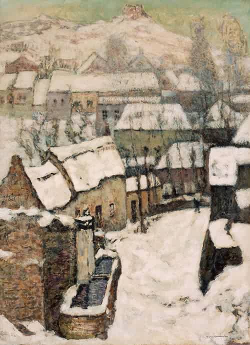 Chateau at Murols in Winter, vintage artwork by Victor Charreton, 12x8" (A4) Poster