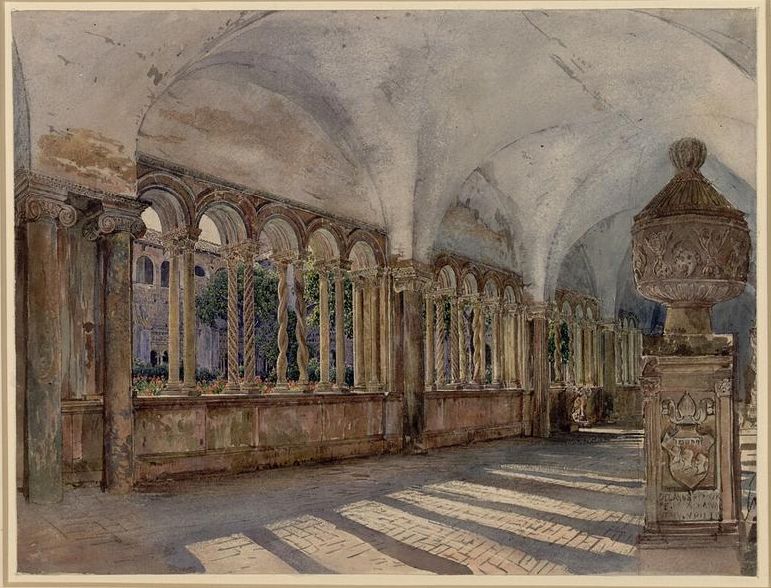 The Cloister of St. John in Rome, vintage artwork by Rudolf von Alt, A3 (16x12") Poster Print
