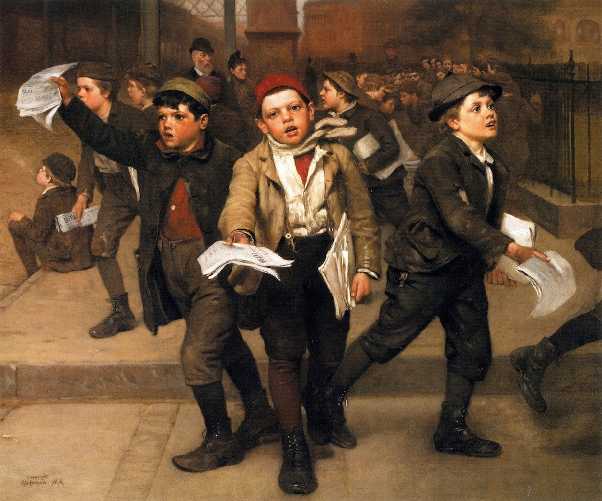 Extra!, vintage artwork by John George Brown, 12x8" (A4) Poster